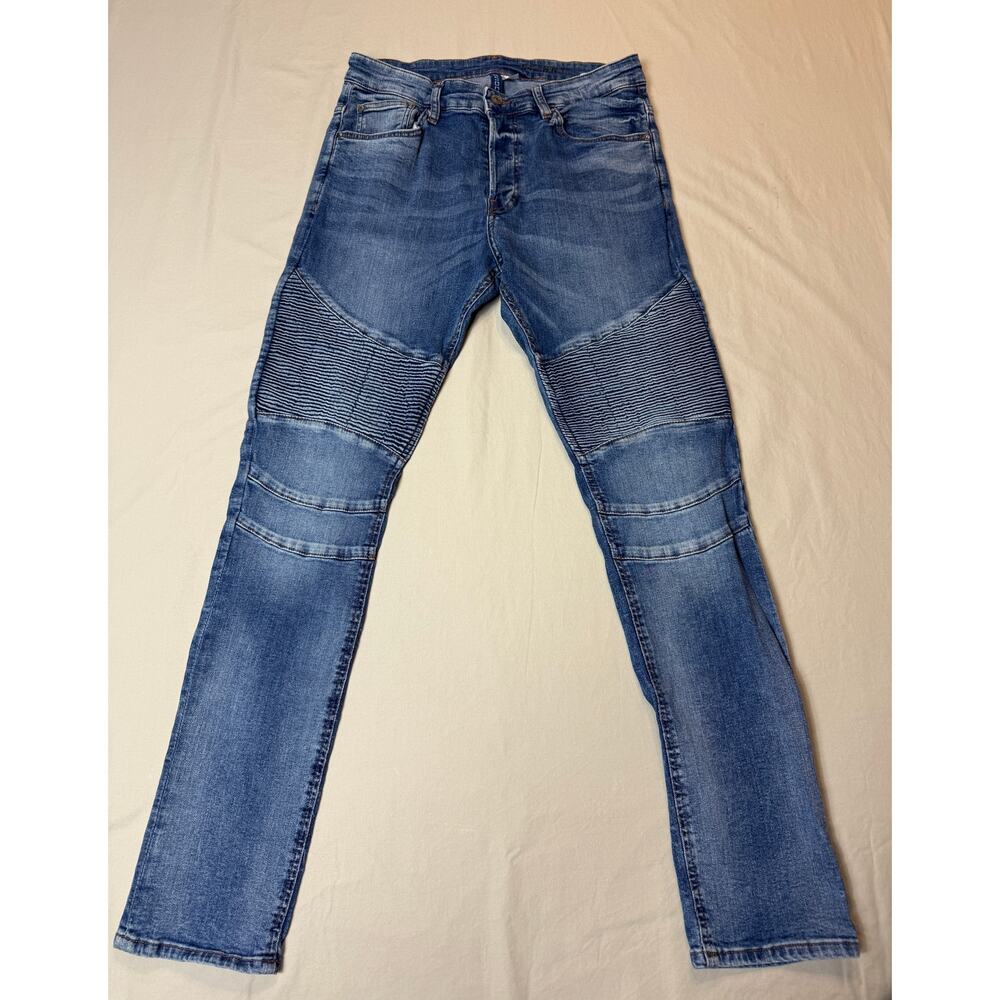 Mens H&M Divided Skinny Moto Jeans‎ 34 Light Wash Denim